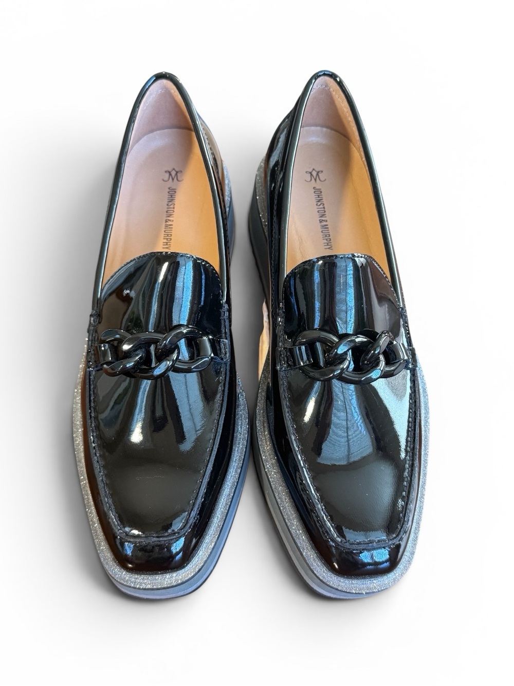 Johnston & Murphy Black Patent Leather Chain-Link Loafers